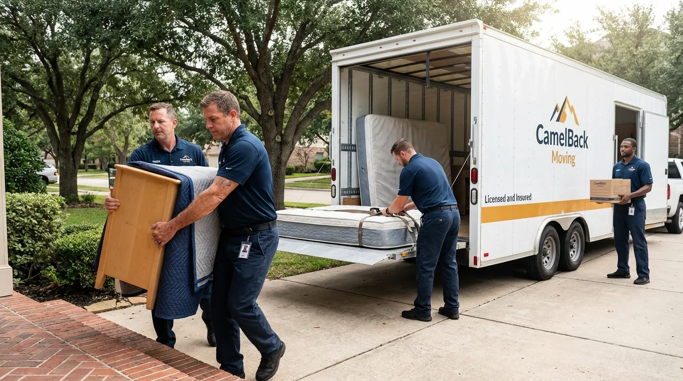 Crew loading residential truck for cross-state move from Rockton, IL
