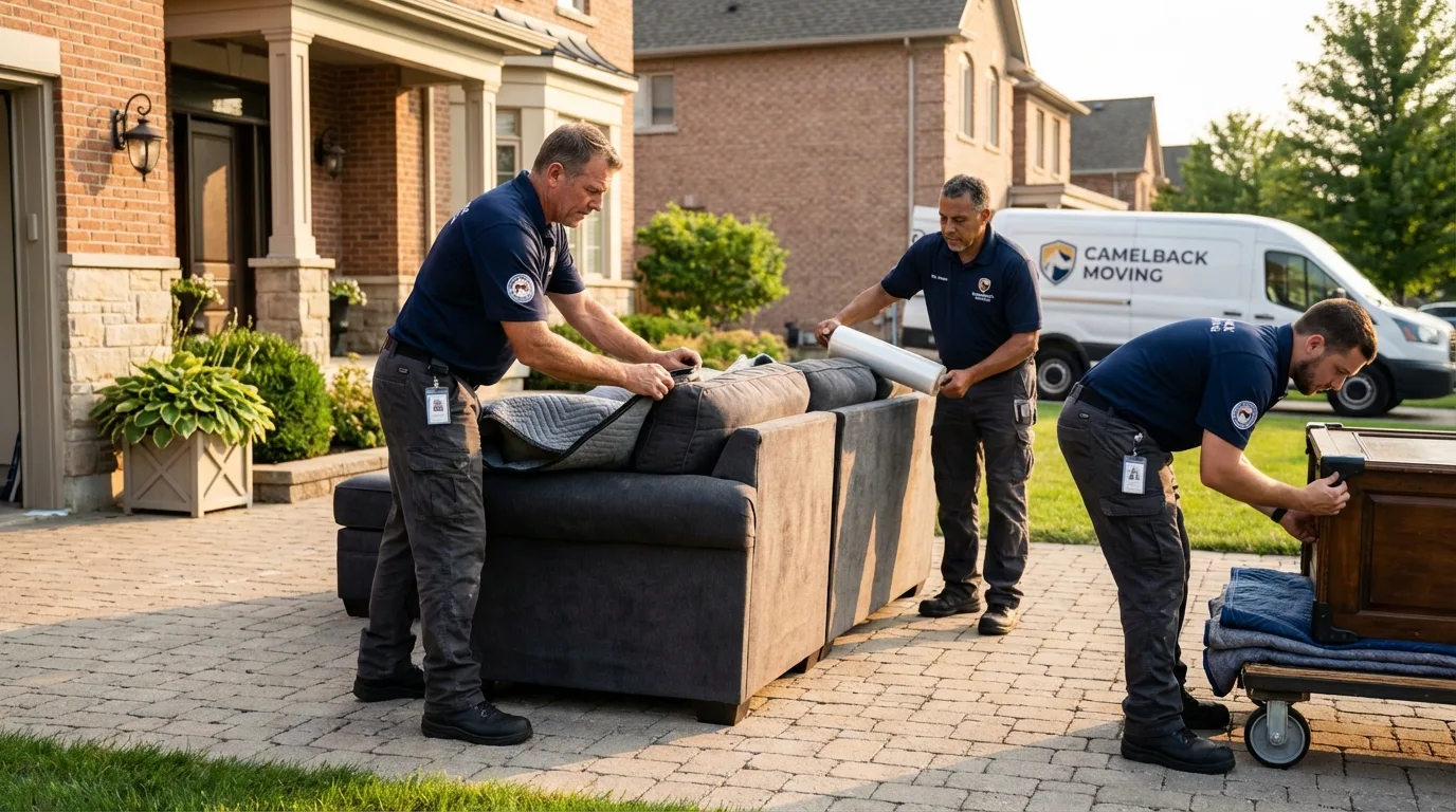 Large estate moving crew wrapping furniture in Rockton, IL