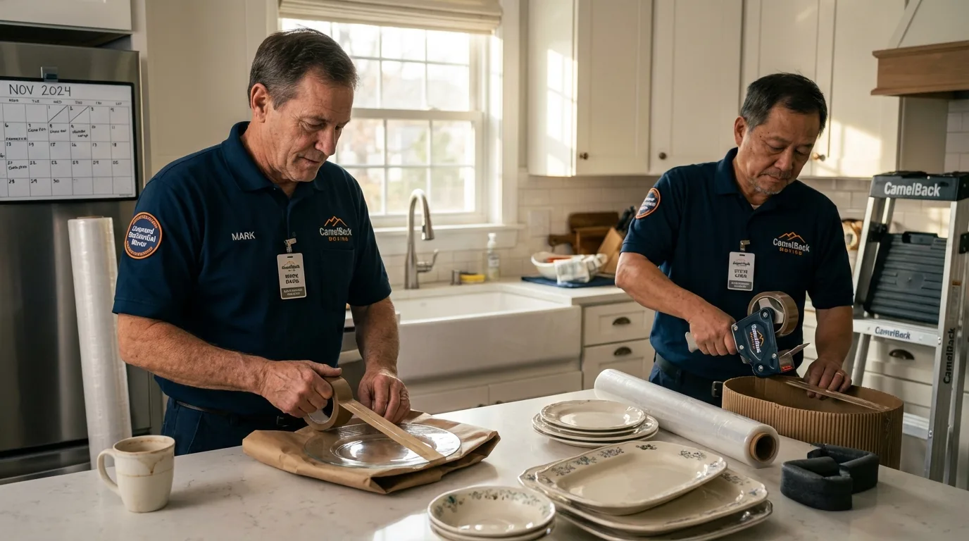 Professional crew packing kitchen dishware in Rockton, IL